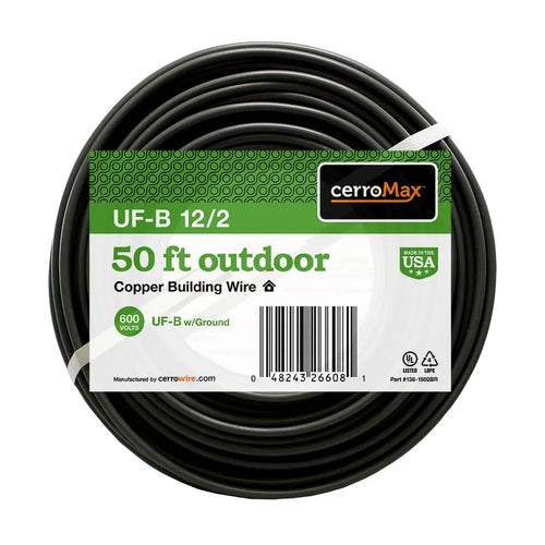 Marmon Home Improvement 50 ft. 12/2 Gray Solid CerroMax UF-B Cable with Ground Wire (50', Gray)