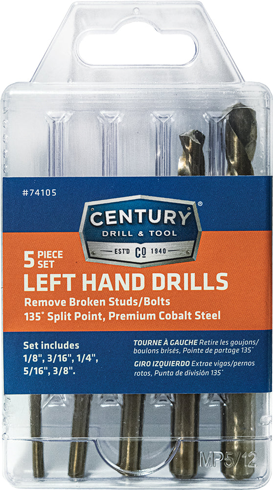 Century Drill & Tool 5 Piece Cobalt Left Hand Stub Drill Bit Set (5 Piece)