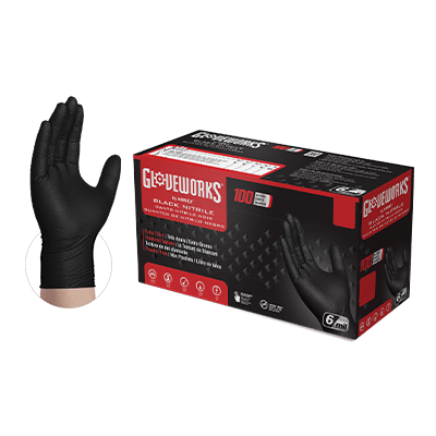 Gloveworks RDT Black Nitrile PF Ind XX-Large Gloves (XX-Large, Black)
