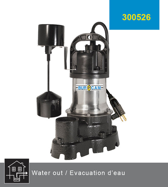 Burcam 300526 Submersible Sump Pump, 1/2 Hp