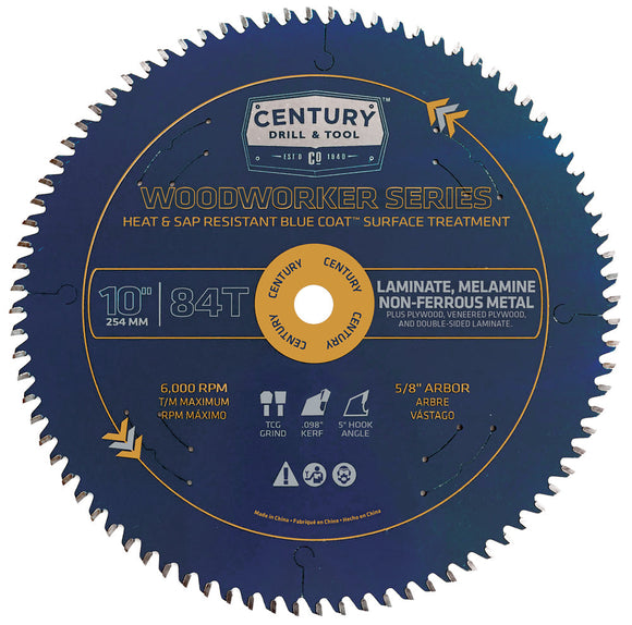 Century Drill And Tool 10″ X 84t Woodworker Series Circular Saw Blade – Laminate, Melamine, & Non-Ferrous Metals