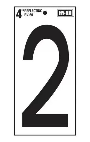 Hy-Ko 4in Black Reflective Vinyl Number '2'