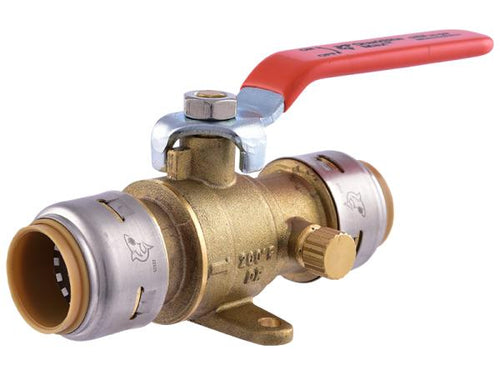 SharkBite Max Brass Push Ball Valve with Drain and Mounting Tab