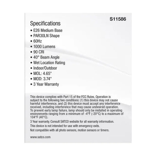 Satco S11586 11PAR30LN/LED/5CCT/FL/120V