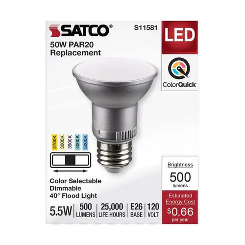 Satco S11581 5.5PAR20/LED/5CCT/FL/120V