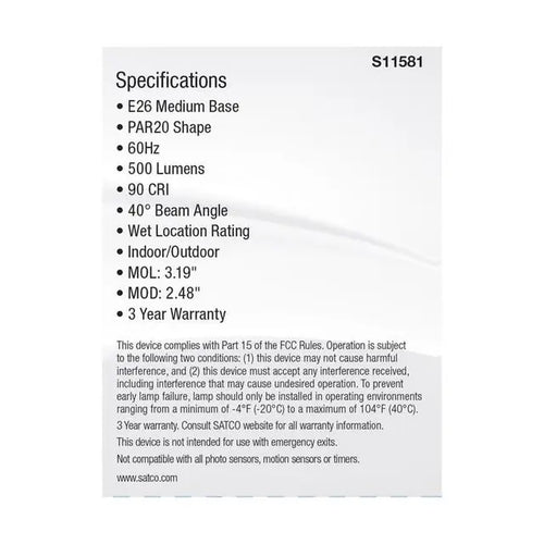 Satco S11581 5.5PAR20/LED/5CCT/FL/120V