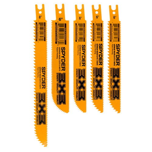 Spyder 5-Piece Double-Sided Advanced Demo Wood/Metal Cutting Reciprocating Saw Blade Set (6 & 8) 3X3
