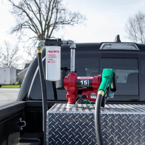 Fill Rite 12V DC 15 GPM Fuel Transfer Pump with Nozzle and Particulate Filter Kit