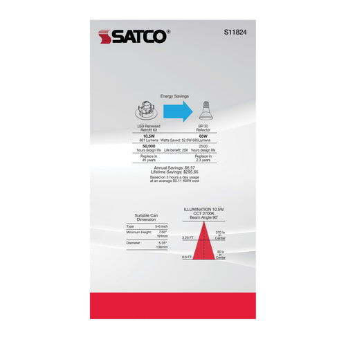 Satco Products S11824 10.5WLED/DIR/5-6/90'/CCT-SEL