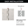 Design House Door Hinge in Satin Nickel, 4-Inch, Square Corner, 3-Pack