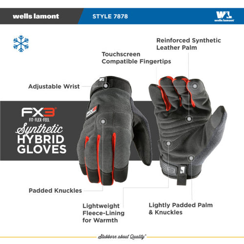 Wells Lamont Men’s FX3® Fleece Lined Synthetic Leather Adjustable Wrist Gloves