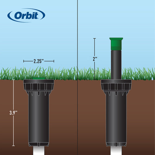 Orbit 2-inch Professional Pressure-Regulating Pop-Up Spray Head Sprinkler with 12-foot Adjustable Nozzle