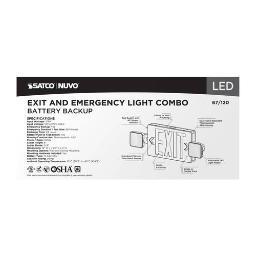 Satco 67-120 Exit/Light DH - Green White Finish