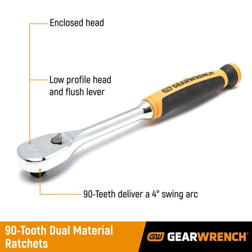 GearWrench 1/2 Drive 90-Tooth Dual Material Teardrop Ratchet 11