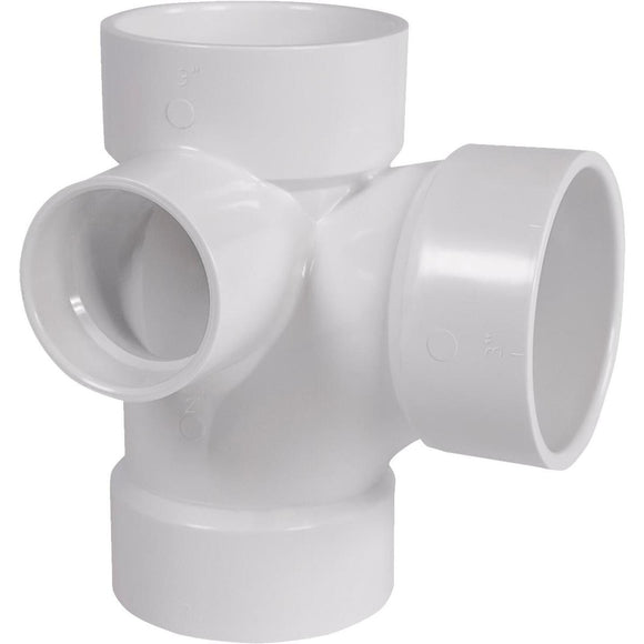 Charlotte Pipe 3 In. X 3 In. X 3 In. X 2 In. Sanitary PVC Tee with Left Side Inlet