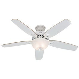 Builder Deluxe Ceiling Fan with Light, White With Linen Glass, 5 Blades, 52-In.