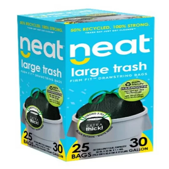 NEAT Tall Kitchen 30 Gal. 1.1 Mil Drawstring Kitchen Trash Bags Triple Ply