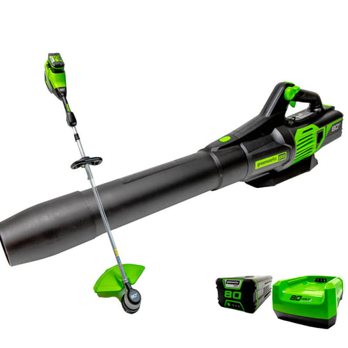 Greenworks 80V 16 String Trimmer & 80V Axial Blower Combo Kit, 2.0Ah Battery and Charger Included (16)