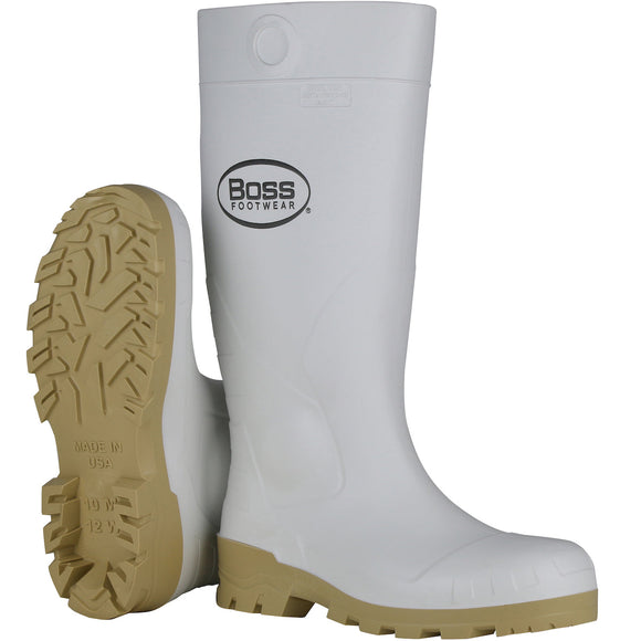 Boss 8071437 16 in. PVC Plain Waterproof Boots for Unisex White - Size 12 US - S
