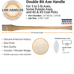 Seymour Midwest 36" Double Bit Axe Handle, For 3 To 5 Lb Axes, Some Pulaski Axes, #2 & #3 Coal Pick