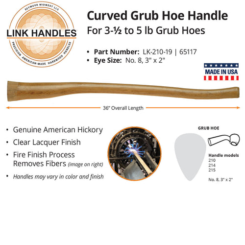 Seymour Midwest 36 Curved Grub Hoe Handle for 3-1/2 To 5 Lb Grub Hoes, No. 8 Eye 3 X 2