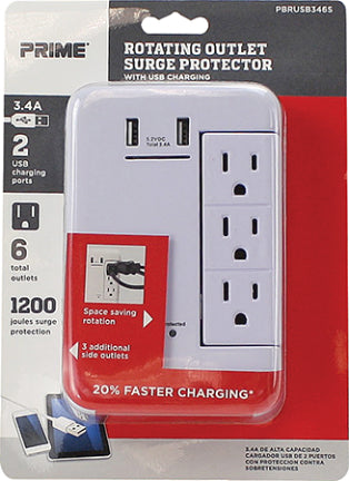 USB CHARGER 6 OUTLET 2 USB WHITE