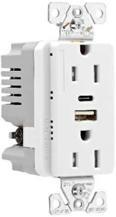 OUTLET 15 AMP WHITE USB AC