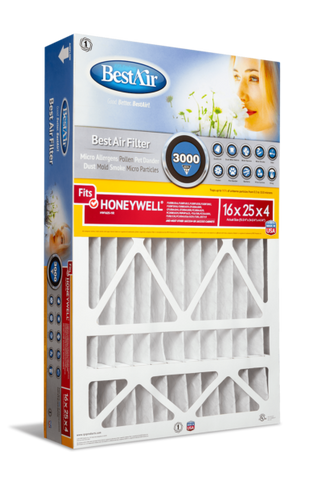 BestAir® 16 x 25 x 4, Air Cleaning Furnace Filter, MERV 13, Removes Allergens & Contaminants, For Honeywell Models