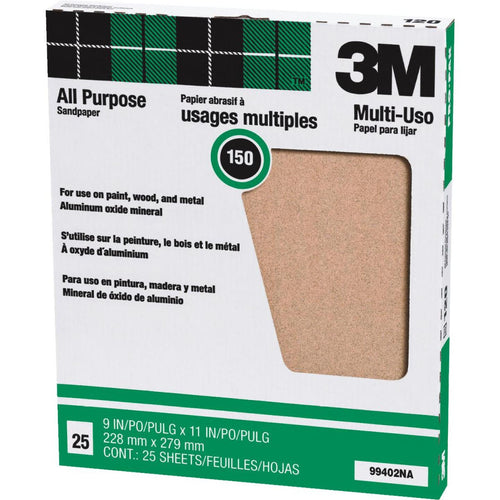 3M All-Purpose 9 In. x 11 In. 150 Grit Very Fine Sandpaper (25-Pack)