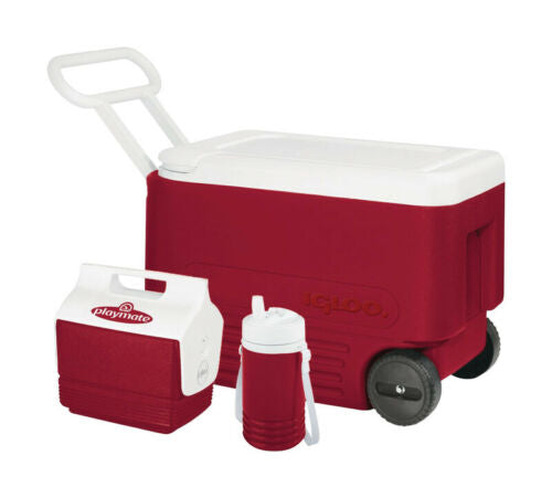 Igloo Wheelie Cool Cooler Set 38 qt. Red/White